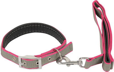 

SRI SRI Imported High Quality Color Combo Leash And Collar Set With Extra Neck Padded For Dog (GREY PNK) 112 cm Dog Strap Leash(Grey)