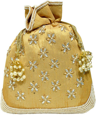 

Jewellerkaka Floral Embroidery Golden Potli Pouch(Gold, White, Yellow)