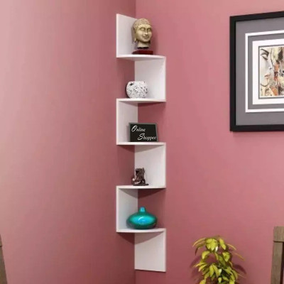 

Onlineshoppee ZigZag MDF Wall Shelf(Number of Shelves - 5, White)