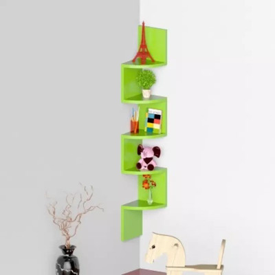 

Onlineshoppee ZigZag MDF Wall Shelf(Number of Shelves - 5, Green)