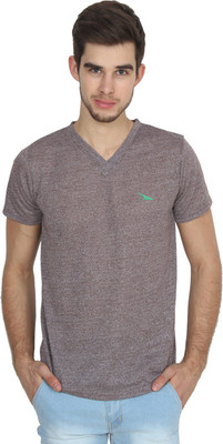 PRO Lapes Solid Men V-neck Brown T-Shirt available at flipkart for Rs.197