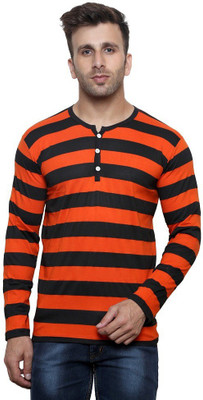 

Leana Striped Men's Henley Orange, Black T-Shirt