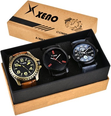 Xeno 601-602-315 New Look Fashion Stylish Chronograph Pattern Titanium Triple Combo Pack Of 3 Blue Slim Dial for men Watch  - For Boys   Watches  (Xeno)