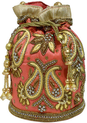 

Jewellerkaka Designer Embroidery Work Potli Potli(Pink, Gold, White, Yellow), Gold;pink;white;yellow