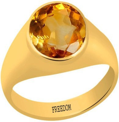 freedom Natural Certified Yellow Sapphire (Pukhraj) Gemstone 5.25 Ratti or 4.78 Carat for Male Panchdhatu 22K Gold Plated Alloy Ring