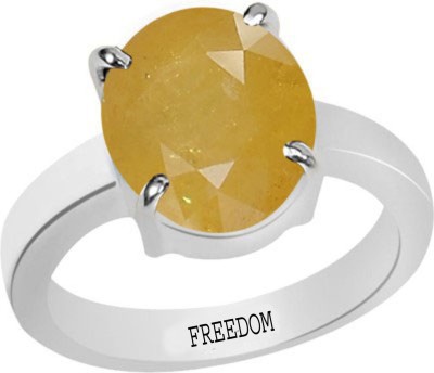 freedom Natural Certified Yellow Sapphire (Pukhraj) Gemstone 5.25 Ratti or 4.78 Carat for Male & Female Sterling Silver Ring