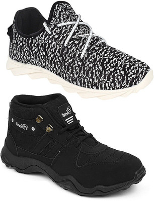 

Chevit Men's Combo Pack of 2 Casual Sneakers (Sports and Running Shoes) Walking Shoes For Men(Black, White, Black and grey