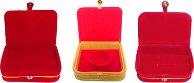 

Atorakushon Combo ring & earring box with Mini Bangle Bracelet case Jewellery Travelling Pouch(Red) Storage Case Vanity Box(Red)