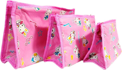 

Atorakushon Set of 3 Cosmetic Makeup Toiletry Jewellery Vanity Box Wardrobe Organiser/Regular Foldable pouch Bag Cover (Pink) Storage Case Vanity Box(Pink)