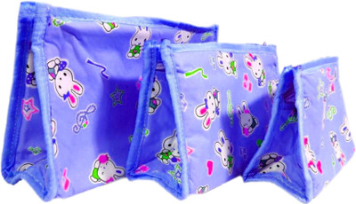 

Atorakushon Set of 3 Cosmetic Makeup Toiletry Jewellery Vanity Box Wardrobe Organiser/Regular Foldable pouch Bag Cover (Blue) Storage Case Vanity Box(Blue)