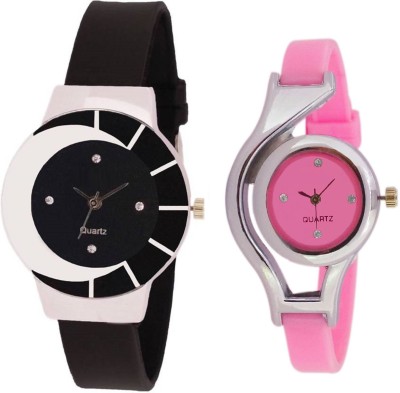 KNACK black white color fancy beautiful glass watch glory round different shape pink women Watch  - For Girls   Watches  (KNACK)