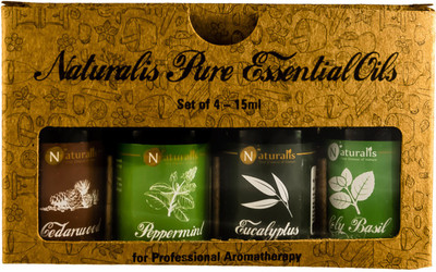 

Naturalis Gift Pack Of 4 for Health Care (Cedarwood Oil, Peppermint Oil, Eucalyptus Oil, Holy Basil Oil)(15 ml)