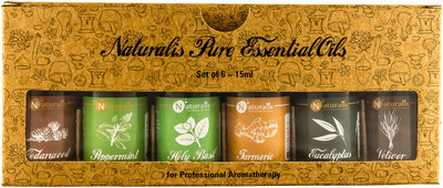 

Naturalis Gift Pack Of 6 for Health Care (Cedarwood Oil, Peppermint Oil, Holy Basil Oil, Turmeric Oil, Eucalyptus Oil, Vetiver Oil)(15 ml)