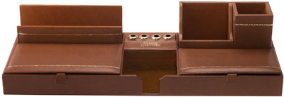 

Kebica 10 Compartments Faux Leather Desk Organizer(Brown)