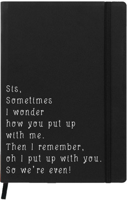 

Hamee A5 Notebook(Raksha Bandhan Special GIft for Brother Sister Designer Printed Black Leather A5 Notebook - 200 pages, A5 size We Are Even, Black)