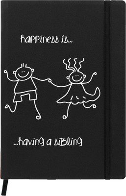 

Hamee A5 Notebook(Raksha Bandhan Special GIft for Brother Sister Designer Printed Black Leather A5 Notebook - 200 pages, A5 size Happiness, Black)