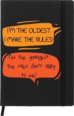 

Hamee A5 Notebook(Raksha Bandhan Special GIft for Brother Sister Designer Printed Black Leather A5 Notebook - 200 pages, A5 size Rules Don’t Apply to Young Ones, Black)