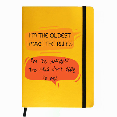 

Hamee A5 Notebook(Raksha Bandhan Special GIft for Brother Sister Designer Printed Yellow Leather A5 Notebook - 200 pages, A5 size Rules Don’t Apply to Young Ones, Yellow)