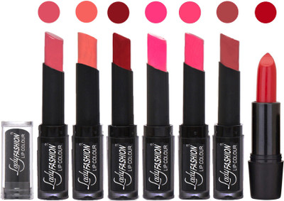

Lady Fashion Lipsticks Set - 7 Fashionable Colors/Long Lasting with Rythm Lip Color 65(Mauve, Peach, Red, Dark Pink, Magenta, Mauve)