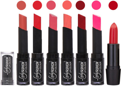 

Lady Fashion Lipsticks Set - 7 Fashionable Colors/Long Lasting with Rythm Lip Color 50(Nude, Orange, Mauve, Peach, Red, Dark Pink)