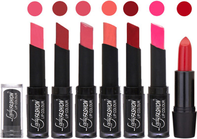 

Lady Fashion Lipsticks Set - 7 Fashionable Colors/Long Lasting with Rythm Lip Color 35(Baby Pink, Redish Maroon, Mauve, Peach, Red, Dark Pink)