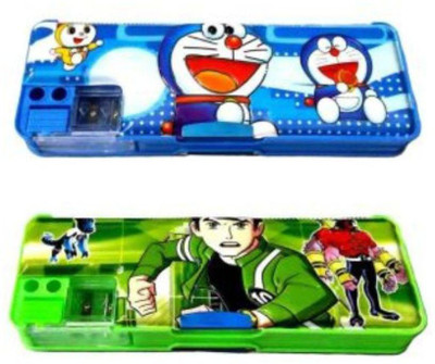 

Balaji Ben 10 and Doremon Pencil box with dual sharpner Art Plastic Pencil Boxes(Set of 2, Multicolor)