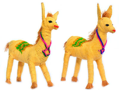 

Art Godaam Hand made coir pair Horse Decorative Showpiece - 15 cm(Cotton, Yellow)