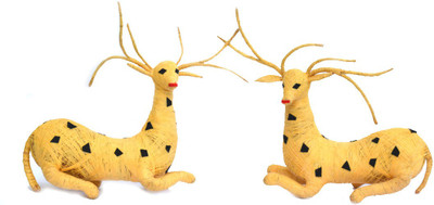 

Art Godaam Hand made coir Big Pair Deer Decorative Showpiece - 18 cm(Cotton, Yellow)
