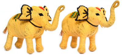 

Art Godaam Hand made coir pair Elephant Decorative Showpiece - 10 cm(Cotton, Yellow)