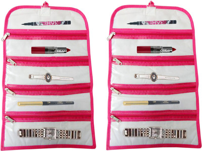

Atorakushon Pack of 2 Jewellery Satin Organizer / Wrist Watch / Anklet / Chain / Bracelet Foldable pouch vanity Bag Cover(Pink) Storage Case Vanity Box(Pink)