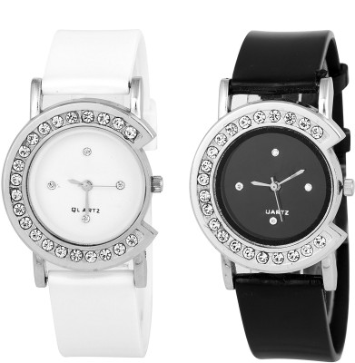 Keepkart WhiteAnd Black Stylish Studed Diamond Dial Attractive Woman Analouge Watch Analog Watch  - For Girls   Watches  (Keepkart)