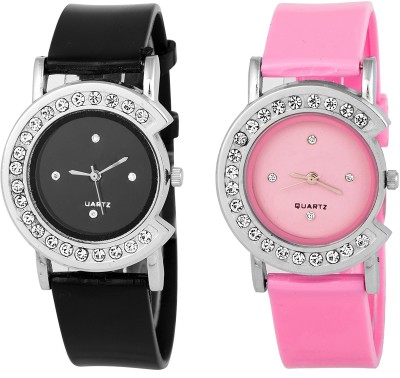 Keepkart Black And Pink Stylish Studed Diamond Dial Attractive Woman Analouge Watch Watch  - For Girls   Watches  (Keepkart)