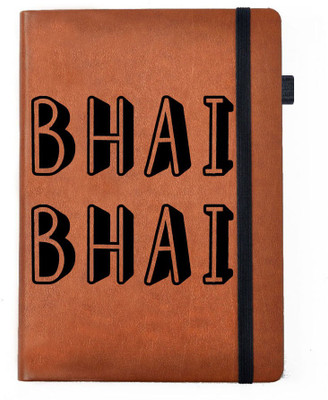 Hamee A5 Notebook(Raksha Bandhan Special GIft for Brother Sister Designer Printed Tan Brown Leather A5 Notebook - 200 pages, A5 size Bhai Bhai, Tan)
