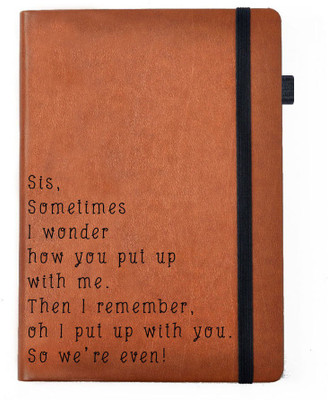 

Hamee A5 Notebook(Raksha Bandhan Special GIft for Brother Sister Designer Printed Tan Brown Leather A5 Notebook - 200 pages, A5 size We Are Even, Tan)