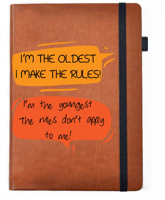 

Hamee A5 Notebook(Raksha Bandhan Special GIft for Brother Sister Designer Printed Tan Brown Leather A5 Notebook - 200 pages, A5 size Rules Don’t Apply to Young Ones, Tan)
