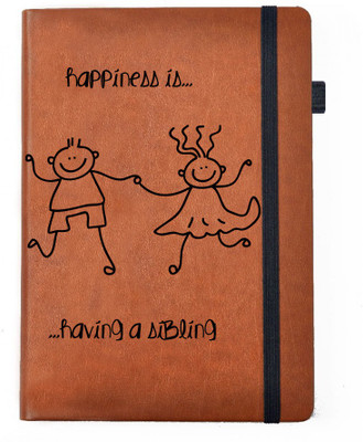 

Hamee A5 Notebook(Raksha Bandhan Special GIft for Brother Sister Designer Printed Tan Brown Leather A5 Notebook - 200 pages, A5 size Happiness, Tan)