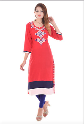 ZAISHA Women Embroidered Straight Kurta(Red)