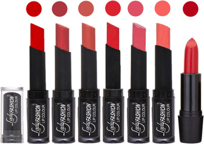 

Lady Fashion Lipsticks Set - 7 Fashionable Colors/Long Lasting with Rythm Lip Color 08(Tametto Red, Hot Pink, Nude, Orange, Mauve, Peach)