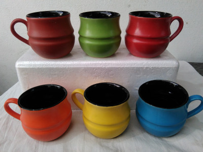 

paramount crockery Small matki shape Ceramic(Multicolor, Black, Pack of 6)