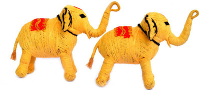 

Art Godaam Hand made coir pair Elephant Decorative Showpiece - 10 cm(Cotton, Yellow)