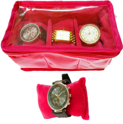 

Atorakushon 3 slot Watch Bracelet Jewellery Bangle Holder Gift Case Storage Vanity Box Pouch (Pink) Storage Case Vanity Box(Pink)