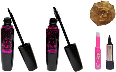 

ADS Eyeliner, Mascara, kajal, Pink Lip and Golden Band(Set of 5)