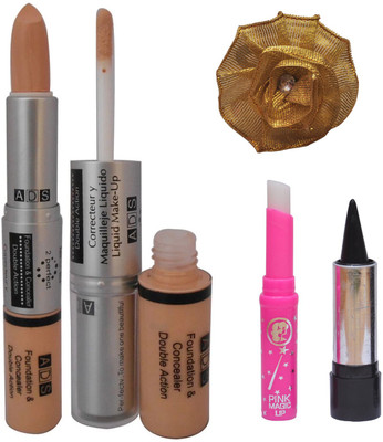

ADS Foundation and Concealer (2 in 1), kajal, Pink Lip and Golden Band(Set of 4)