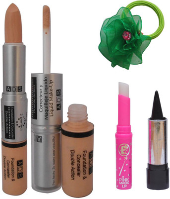

ADS Foundation and Concealer (2 in 1), kajal, Pink Lip and Band(Set of 6)