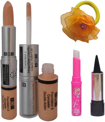 

ADS Foundation and Concealer (2 in 1), kajal, Pink Lip and Band(Set of 7)