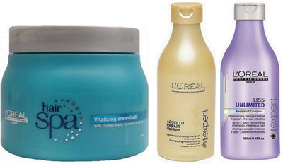 

L'Oreal Paris PROFESSIONNEL VITALIZING HAIR SPA WITH ABSOLUT LIPIDIUM & LISS UNLIMITED SHAMPOOS(Set of 1)