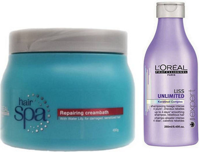 

L'Oreal Paris Professionnel Repairing Hair Spa 490g With Liss Unlimited Shampoo 250 ml(Set of 1)