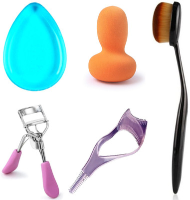 

Kelley Professional Clear Silicone Translucent Blue Anti-Sponge Makeup Applicator, Original Beauty Blender Powder Foundation concealer Puff Sponge, Showstopper High Quality Professional Eyelash Curler With Eyelash Tool 3 in 1 Makeup Mascara Shield Guard C