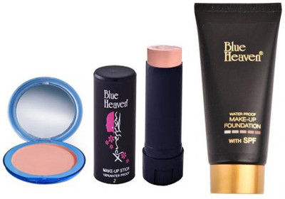 

Blue Heaven xpression makeup stick-Natural Glow 02, Makeup foundation And compact Combo of Three(Set of 3)