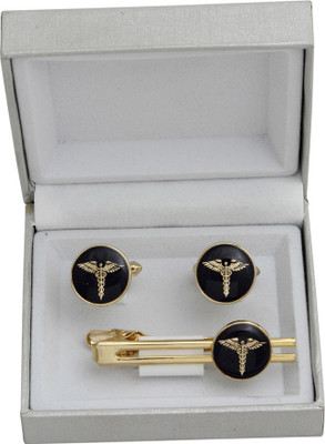 Maruti Tie Brass Cufflink & Tie Pin Set(Gold, Black) Maruti Tie Brass Cufflink & Tie Pin Set(Gold, Black)